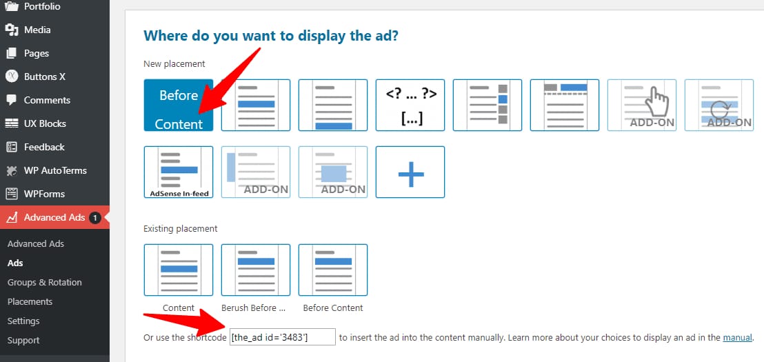 AdvancedAds ad placement options