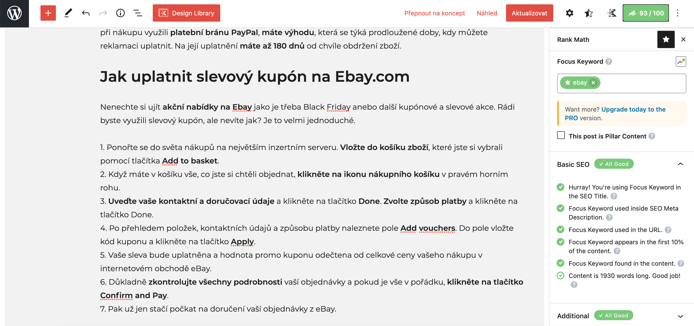 Článek o ebay - Aktualizace obsahu článku