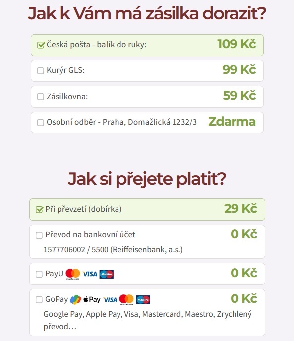 Možnosti dopravy a platby