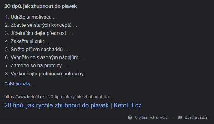 ukázka číselného seznamu ketofit