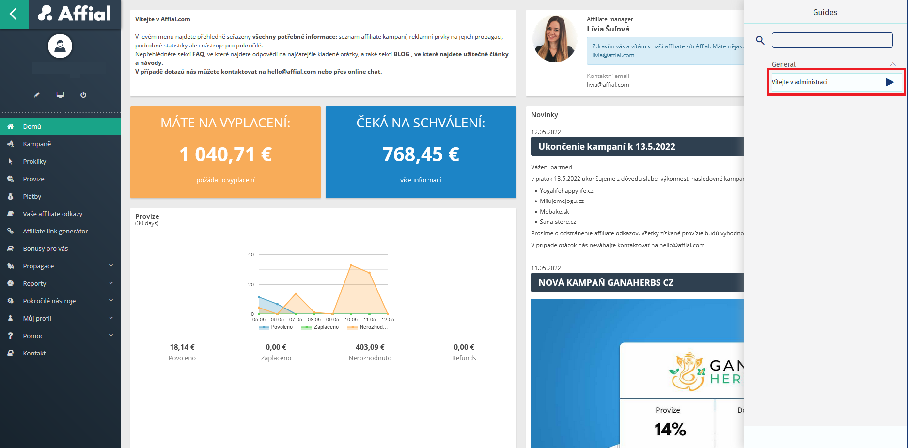 Affial.com - spuštění product tour