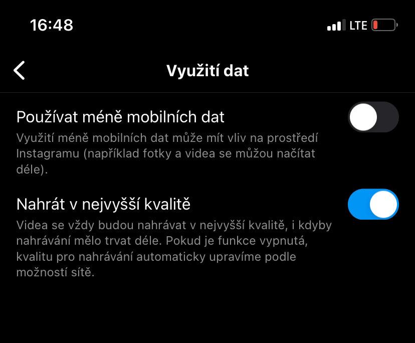 Instagram snížení kvality fotografií