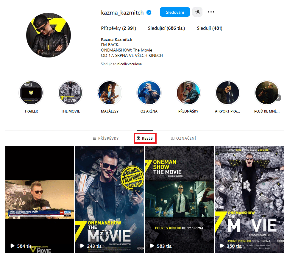 Reels na Instagramu