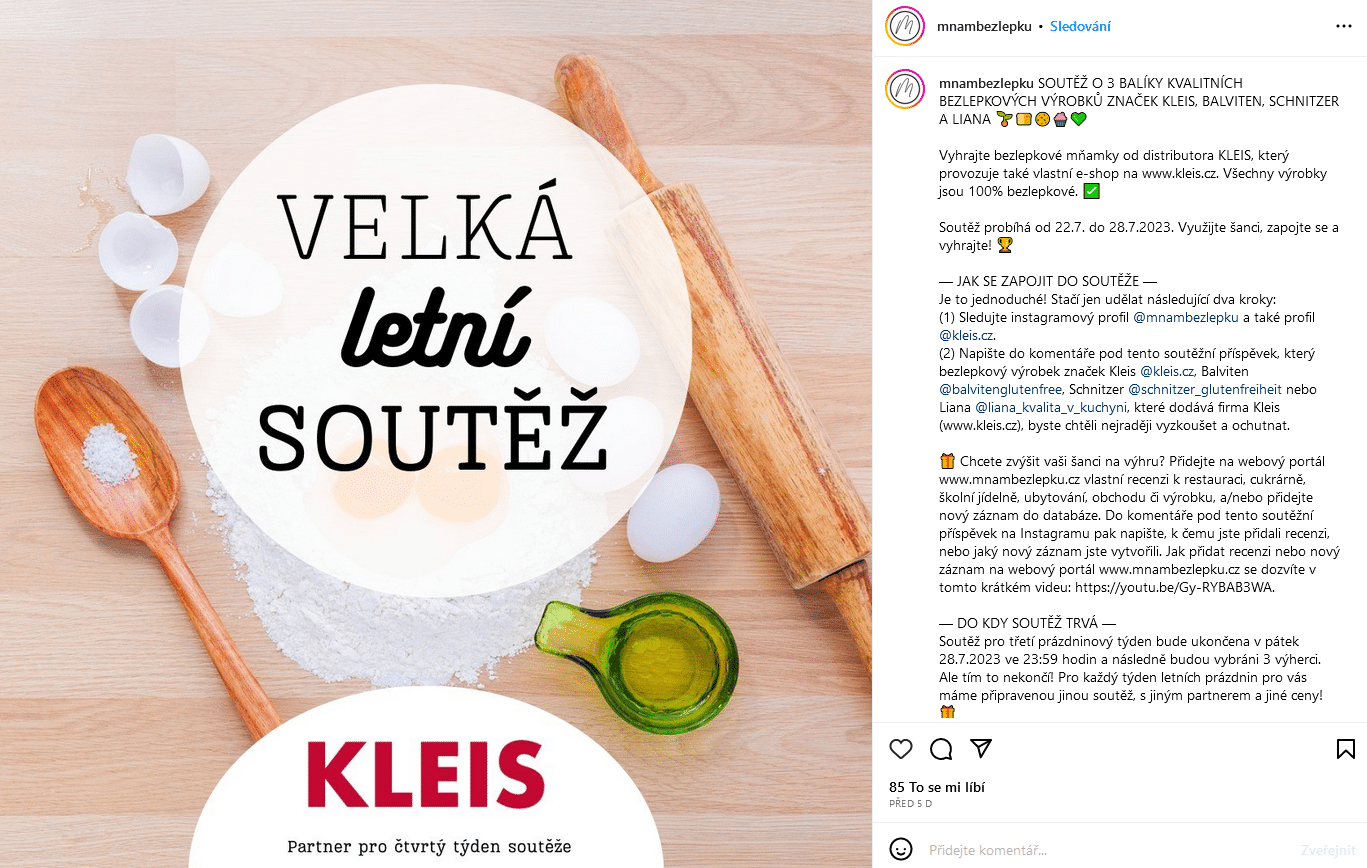 soutěž na instagramu